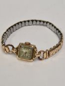 Vintage 14K gold cased 'TITUS' cocktail watch with square numbered dial, 17 Jewell movement case mar