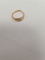 18ct yellow gold ring set with a single diamond, marked 81ct AF, band split and bent, approx 3g