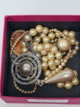 9ct gold mounted Cameo, marked 375 Birmingham, maker WJP, 2 simulated pearl necklaces and a dress ne