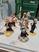 Nine Beswick comical cat musicians and similar, boxed