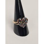 Contemporary dress ring, 9ct 'The Rainbow Heart' set multi-coloured various shaped diamonds, by Gemp