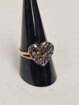 Contemporary dress ring, 9ct 'The Rainbow Heart' set multi-coloured various shaped diamonds, by Gemp