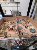 Two trays of vintage brooches paste set brooch, silver example, filigree flower head, etc