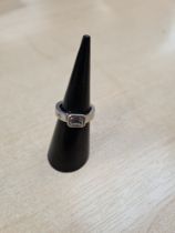 Unusual design platinum diamond ring, with emerald cut diamond, approx 0.85 carat with GIA certifica
