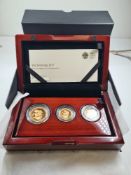 The Royal Mint; Premium Three Coin Gold Proof Set, The Sovereign 2017 comprising Double Sovereign, S