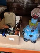 A mixed lot to include watches, coloured glass, clown decanter and sundry
