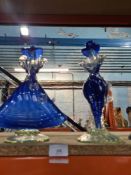 A pair of vintage Murano blue and white figures of lady and gent, 30cm
