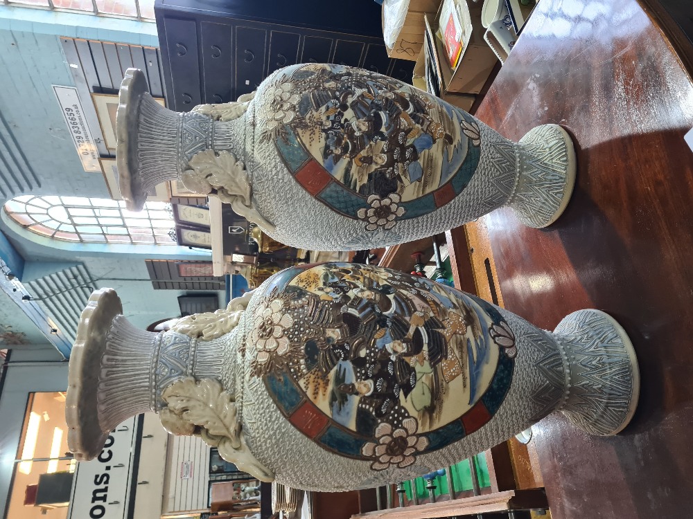 A large pair of Japanese Satsuma vases, 20th century, 65cms