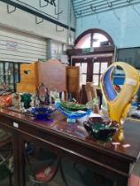 A quantity of coloured glass bowls, and similar