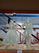 A pair of vintage Murano figures of lady and gent, having green and gilt colouring, the largest 34cm