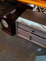 A canteen of cutlery, mantle clocks and a folding cake stand