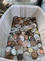 A small shoe box of mixed coins, mainly 20th Century