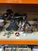 A selection of figures including Beswick horses, paperweights and a Mermaid statue