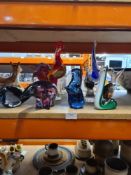 A small quantity of coloured glass animals and birds to include 2 cockerel's