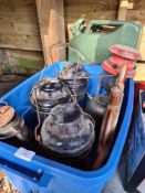 A selection of vintage Kerosene lamps and sundry