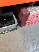 A tray of vinyl 7" singles the majority without covers, and other sundry vinyl records