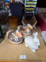 Two Duck shaped Pate dishes, a smaller Rabbit example and sundry