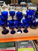 A selection of Coalport blue glassware jug and decanter