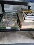 Coins, military buttons coin collecting books and sundry