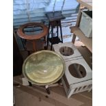 A sundry lot of furniture including brass top table, plant stand, etc