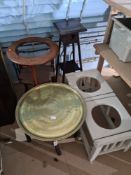 A sundry lot of furniture including brass top table, plant stand, etc