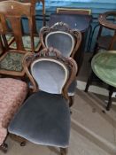 A sundry lot of furniture including vintage wash stand cupboard and velvet type covered chairs and a