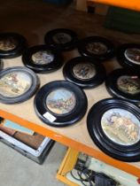 11 Framed Prattware pot lids to include "A letter from the Diggins"