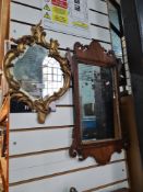 A small gilt carved wood mirror and a Georgian fretwork mirror