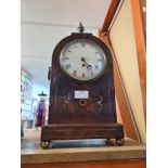 An antique mahogany brass inlaid mantle clock having domed top (A/F)