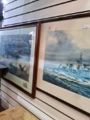 A pencil signed print of USA World War II aircraft by Roderick Lovesey and one other of HMCS Halifax