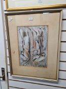 A mixed media drawing of fire signed Kubek