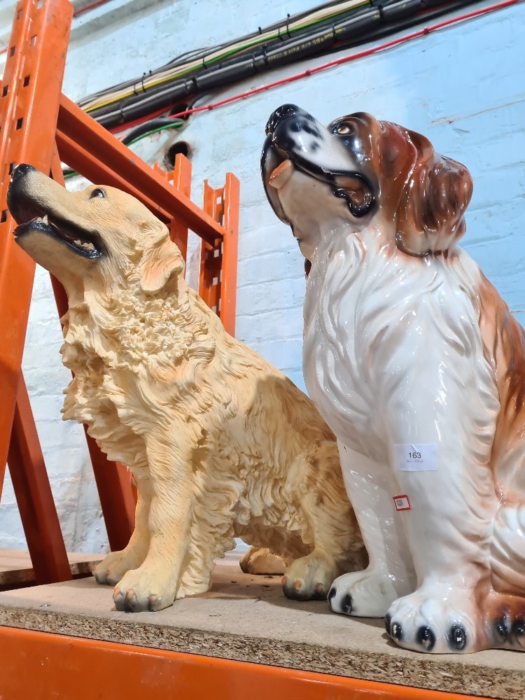 A large Italian pottery figure of seated St Bernard dog and 2 other resin dogs - Image 2 of 4