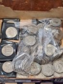 A tray of GB coins including 29 half crowns, 1921 - 1967, Florins, 2 Shillings and 3 pence pieces to