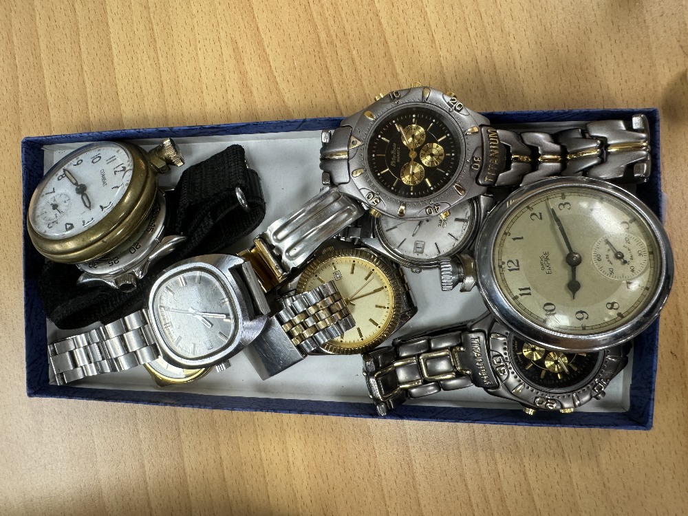 Tray of vintage and modern wristwatches to incl. Sekonda, Accurist, Philip Persio, Smiths pocket wat