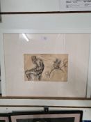 A pencil drawing of 3 figures, believed to be by Augustus John and bought from his son Tristram arou
