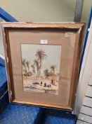 Henry Andrew Harper figures and palm trees beside the Nile, watercolour, signed and dated 1892, 24 x