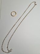 22ct yellow gold wedding band marked, size L, 1.6g and a broken 9ct gold belcher chain, 1.6g