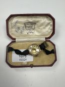 Antique 9ct yellow gold cased ladies cocktail watch with golden numbered dial, marked 375, maker CGC