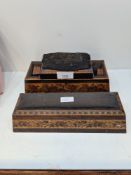 An antique Tunbridge ware sewing box having padded lid, and one other