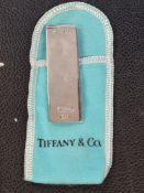 Sterling silver money Clip, 6cmx1.7cm marked T&Co, 1837, 925 in pouch