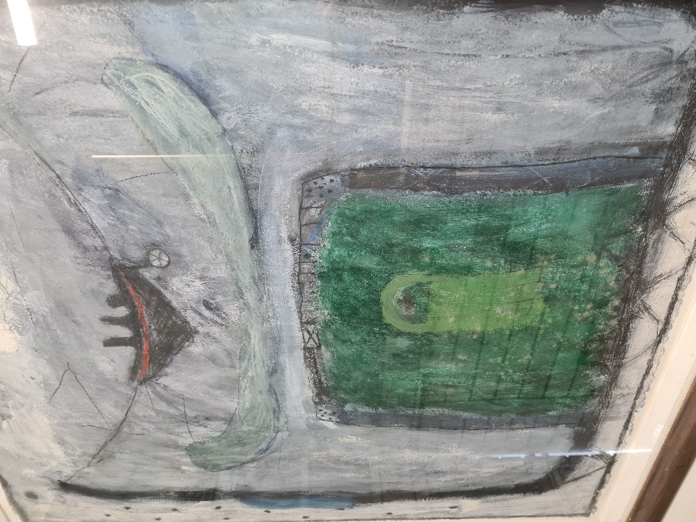 Carol Anne Sutherland, abstract with house, mixed media on paper, signed and dated 1992, 116.5 x 77c - Image 2 of 3