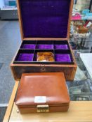Antique leather jewellery box and another
