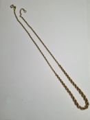 9ct yellow gold graduating ropetwist necklace, 42cm, marked 375, 4.5g