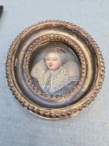 Manner of Francois Clouet. Portrait miniature of a lady. quarter-length. wearing a white collar, met