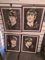 Four coloured prints of the Beatles, probably 1960s