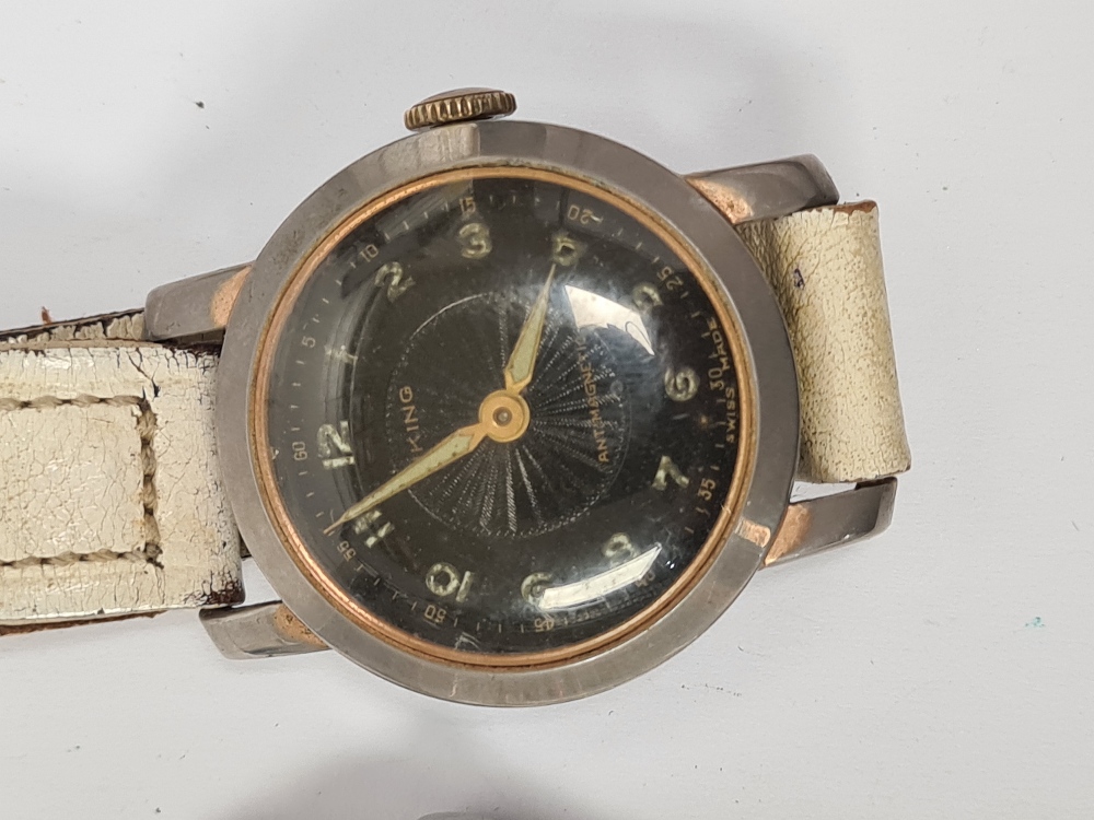 Vintage gents 'Viking' wristwatch with textured and numbered dial, luminescent hands and numbers, an - Image 2 of 8