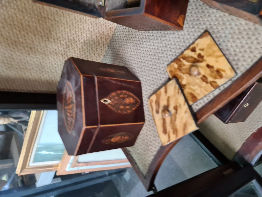 A selection of various tea caddies some with inlaid design - Image 6 of 12