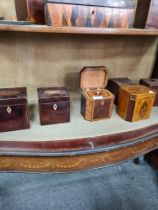 A selection of various tea caddies some with inlaid design