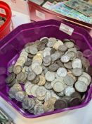 A large quantity of GB part silver one shilling coins many hundreds dated 1920 onwards (all appear p