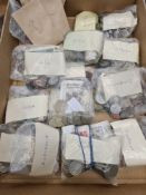 A large tray of foreign coins and bank notes to include USA, Cyprus, India and many more